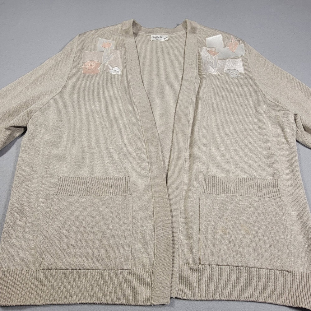 VTG 90s Philippe Marques Petites Cardigan Sweater Size 14 Beige Floral Cottage‎
